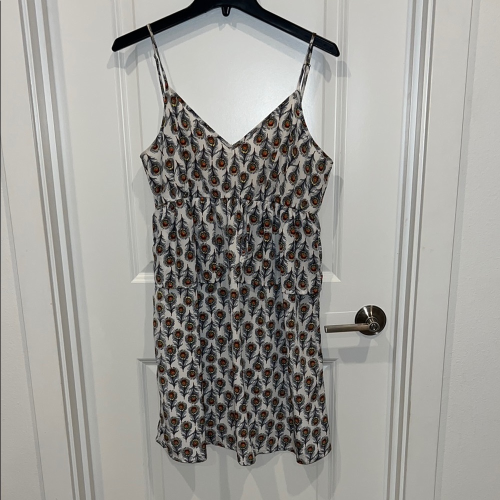 Oat + Fawn peacock feather A-line  Spaghetti Strap Dress size medium